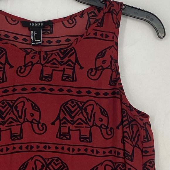 Forever 21 Juniors Size Small Sleeveless Tunic Top Rust Red Black Elephant Print - Picture 2 of 8